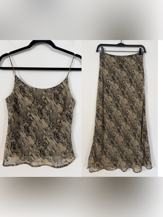 Ann Taylor Other - Vintage Ann Taylor Silk Two Piece Skirt Set Brown Snakeskin Cami Midi Size 2/4